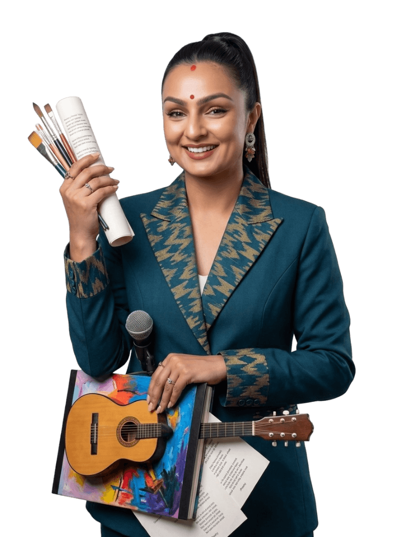 Aaditi Pokharel as a multidisciplinary artist — singer, guitarist, painter, and poet expressing the soul of Nepal through her art